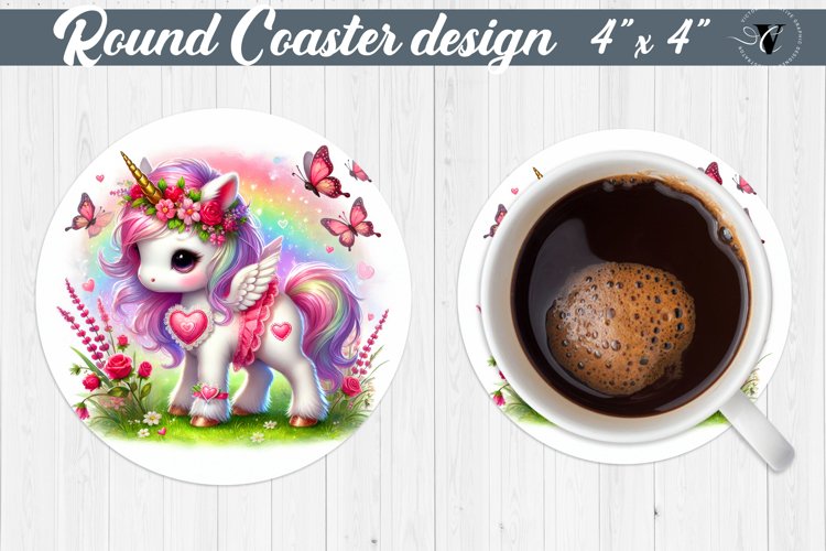 Round Coasters | Romantic Animal | Unicorn example image 1