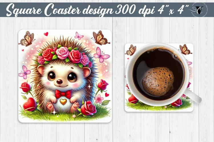 Square Coasters | Romantic Animal | Hedgehog