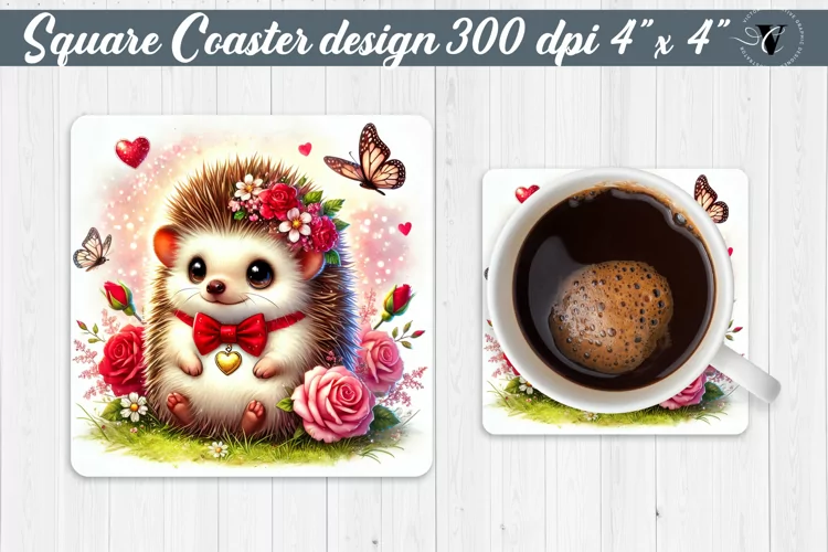 Square Coasters | Romantic Animal | Hedgehog