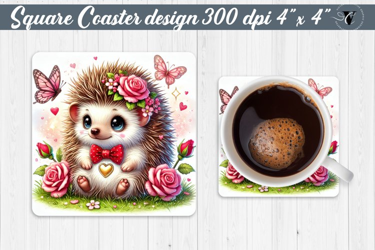 Square Coasters | Romantic Animal | Hedgehog example image 1