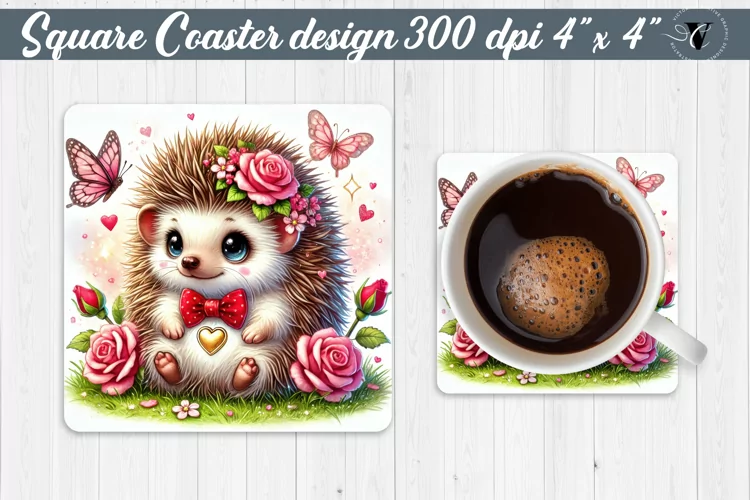 Square Coasters | Romantic Animal | Hedgehog