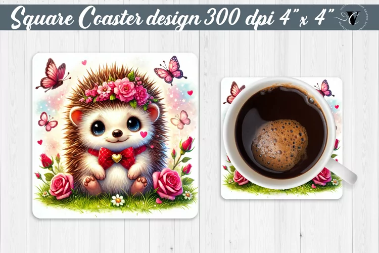 Square Coasters | Romantic Animal | Hedgehog