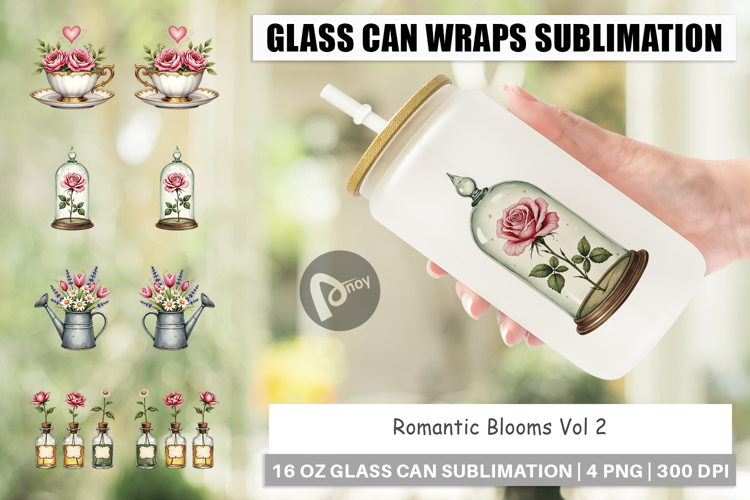 Romantic Blooms Floral Glass Can