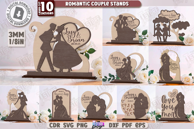 3D Romantic Couple Stands Laser Cut Bundle | Valentines Day