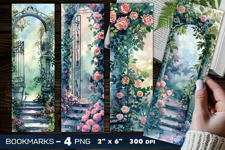 Secret garden romantic roses bookmark, Roses gate bookmark
