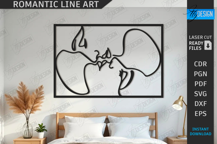 Romantic Line Art Laser Cut | Wall Decor SVG | Home Interior