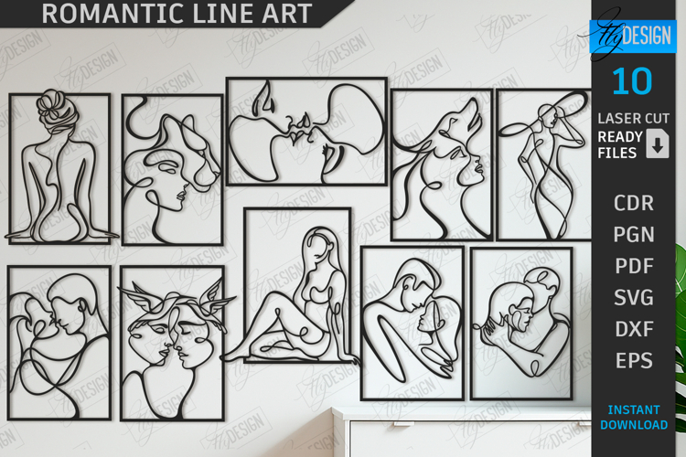 Romantic Line Art Laser Cut Bundle|Single Line Art| Love SVG