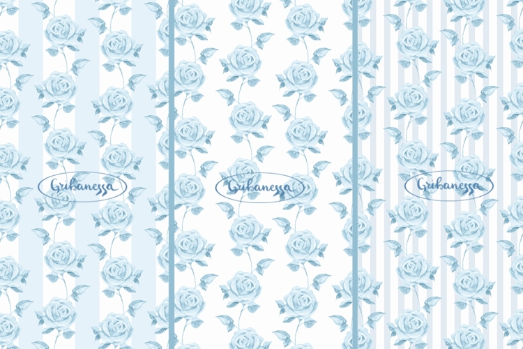 Romantic Watercolor Blue Rose Seamless Pattern