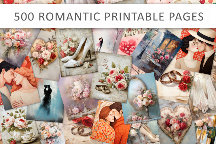 500 Romantic Wedding Printable Paper for Junk Journals
