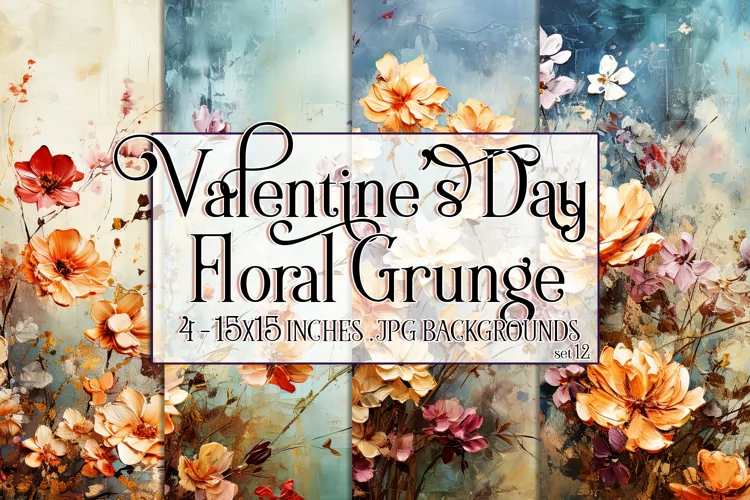 Valentine's Day, Grunge Floral Style 15x15 Backgrounds, s12