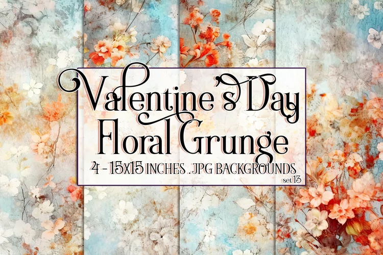 Valentine's Day, Grunge Floral Style 15x15 Backgrounds, s13