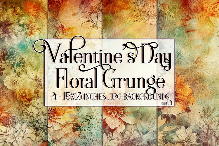 Valentine's Day, Grunge Floral Style 15x15 Backgrounds, s14