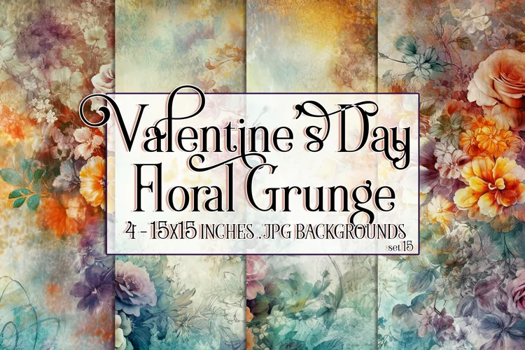 Valentine's Day, Grunge Floral Style 15x15 Backgrounds, s15