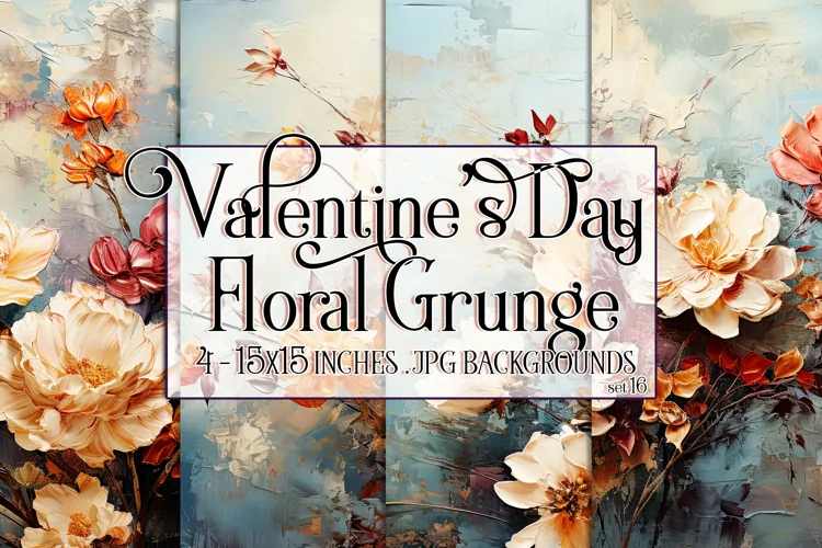 Valentine's Day, Grunge Floral Style 15x15 Backgrounds, s16