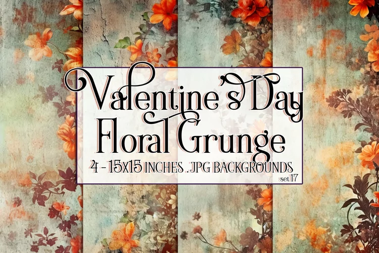Valentine's Day, Grunge Floral Style 15x15 Backgrounds, s17