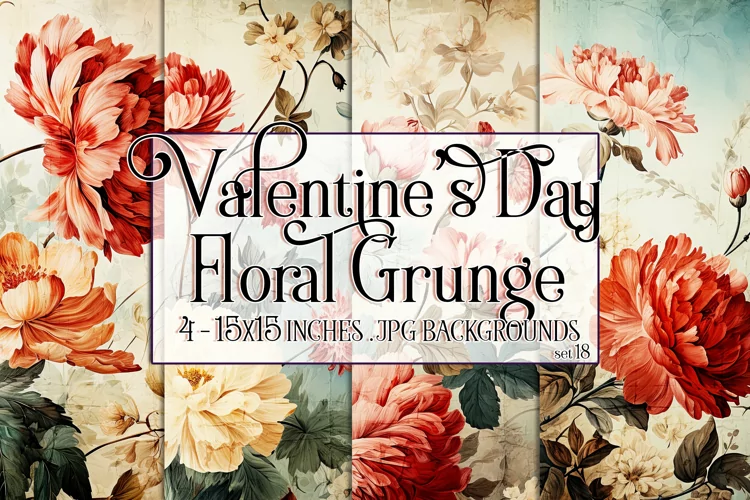 Valentine's Day, Grunge Floral Style 15x15 Backgrounds, s18