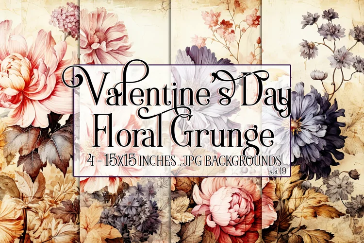 Valentine's Day, Grunge Floral Style 15x15 Backgrounds, s19