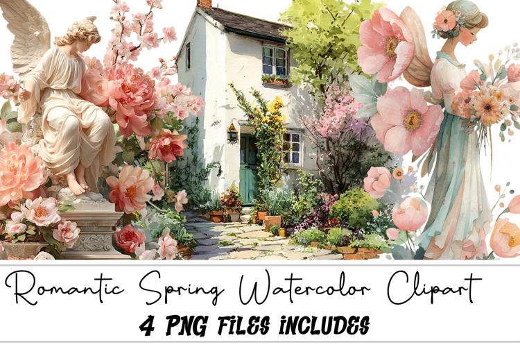 Romantic Spring Watercolor Clipart