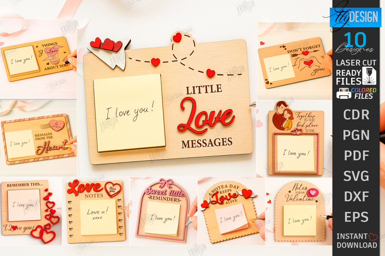 Romantic Sticky Note Holders Laser Cut Bundle| Valentine SVG