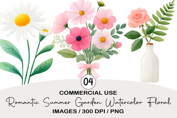 Romantic Summer Garden Watercolor Floral