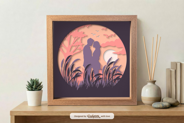 Romantic Couple Sunset Shadow Box SVG