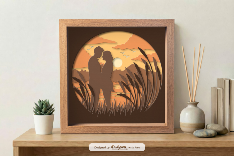 Romantic Couple Sunset Shadow Box SVG
