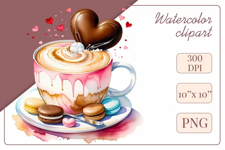 Coffee Cup or Latte, Watercolor Clipart, Sublimation Design