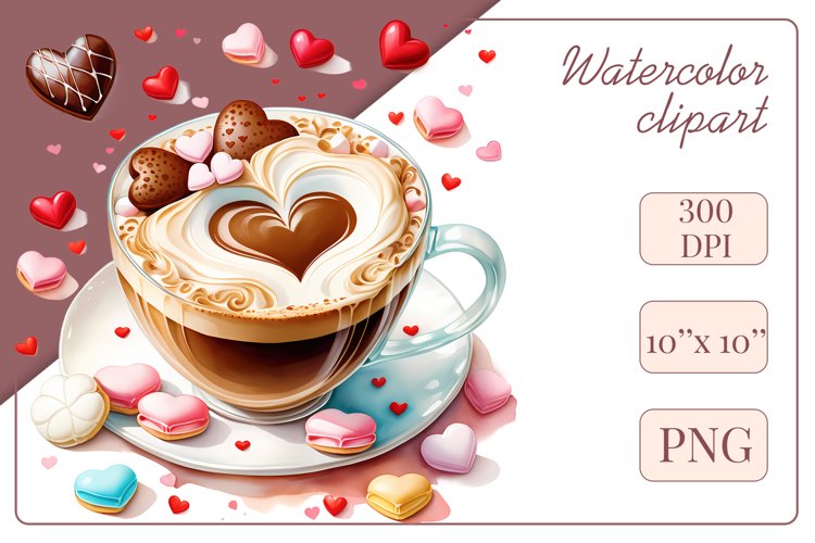 Explore stunning watercolor coffee cup art featuring delicate hearts, ideal for romantic occasions like weddings or heartfelt greetings. Perfect for adding warmth to cafe decor or crafting cozy designs. Find inspiration with our romantic coffee cliparts.