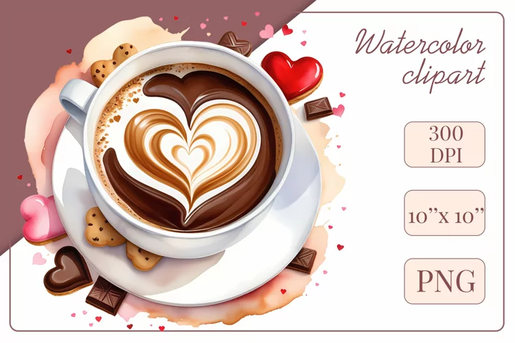Coffee Cup or Latte, Watercolor Clipart, Sublimation Design