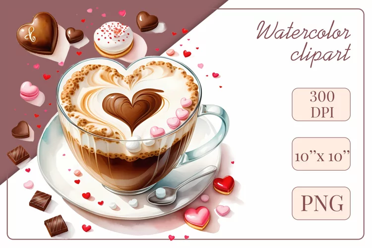 Coffee Cup or Latte, Watercolor Clipart, Sublimation Design