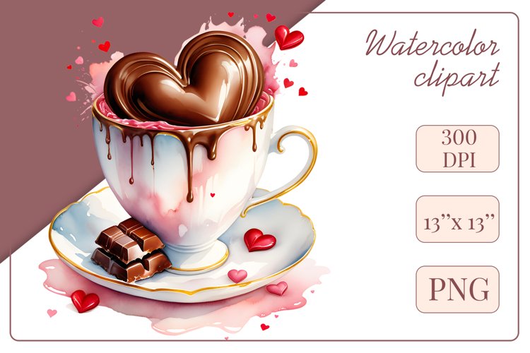 Watercolor Clipart Coffee Cup, Love Sublimation Design Png