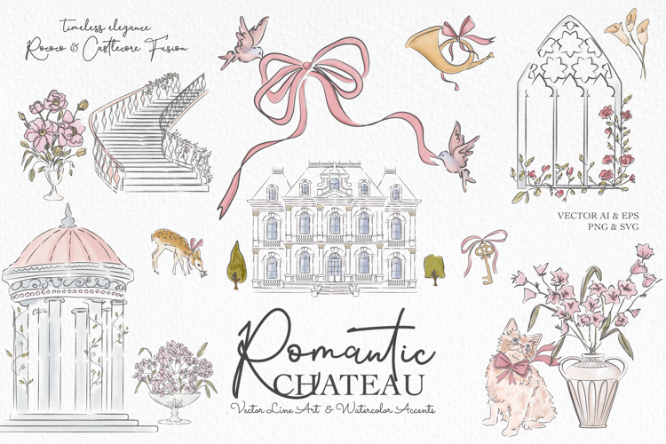Romantic Chateau Line Art