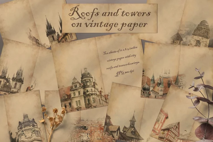 Vintage sheets "Roofs and Towers". Digital Album 3