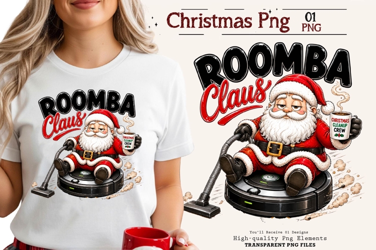 Roomba Claus Santa Cleaning Funny Christmas PNG Design Art