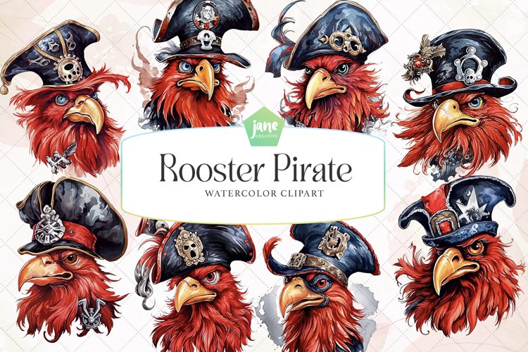 Rooster Pirate Watercolor Sublimation Clipart