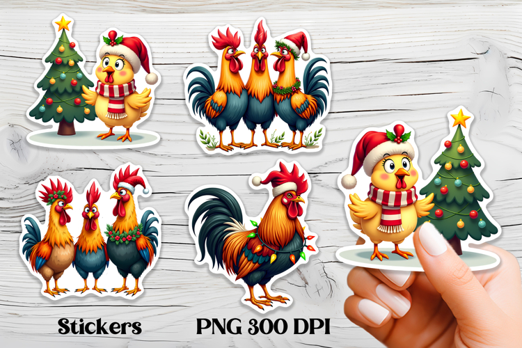Christmas rooster stickers | Farm animal sticker printable example image 1