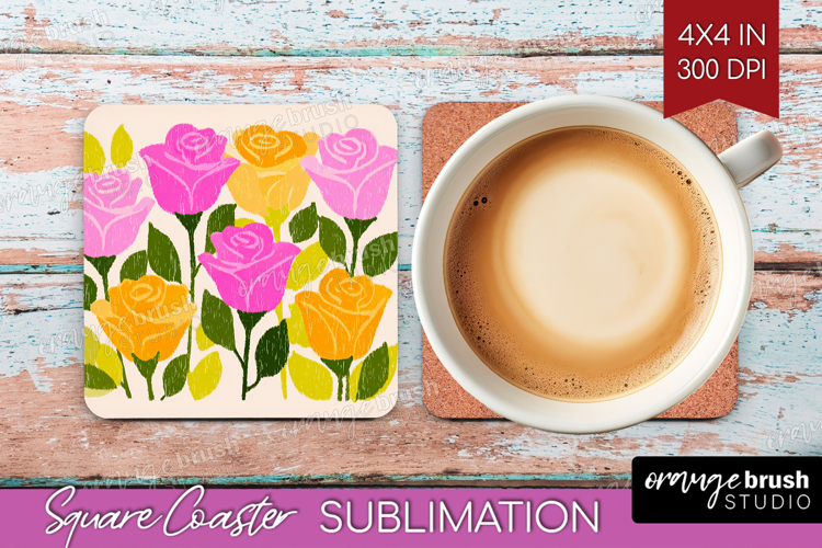 Rose Modern Floral Square Coaster Sping Flower Coaster PNG