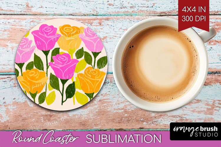 Rose Modern Floral Round Coaster Sping Flower Coaster PNG