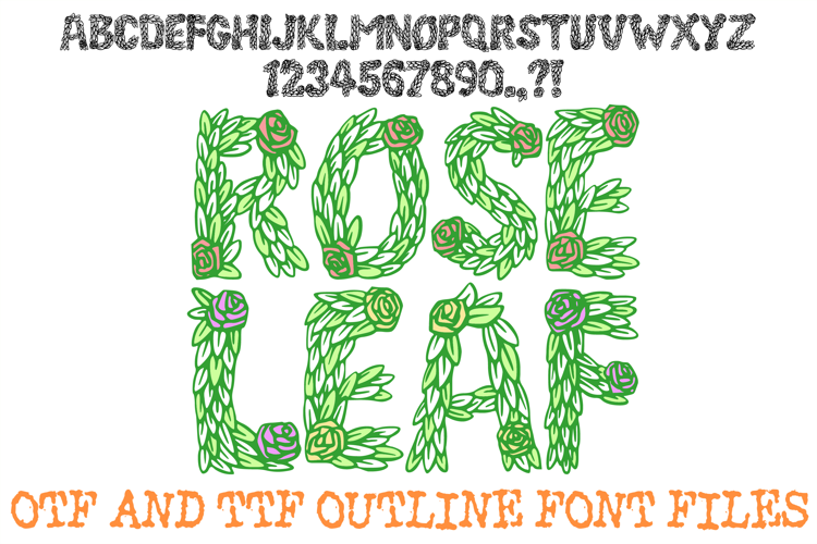 Rose and Leaf Floral Alphabet Lettering Font ABC OTF Type