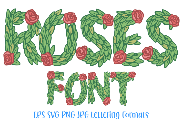 Rose and Leaf Floral Alphabet Lettering Font ABC PNG Type