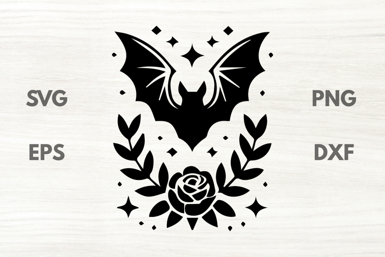 Bat with Rose Branch SVG