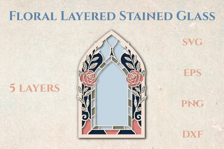 Rose Frame Stained glass - 5 SVG layers