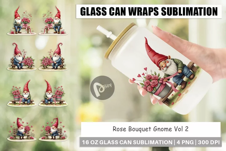 Glass Can Wraps Rose Bouquet Gnome