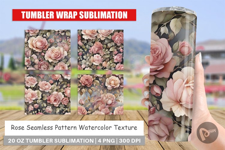 Tumbler Sublimation Wrap Rose Watercolor Texture