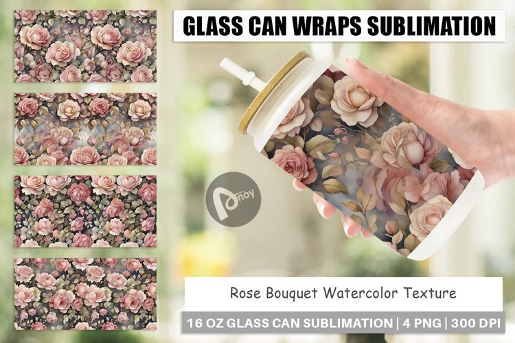 Glass Can Wraps Rose Watercolor Texture