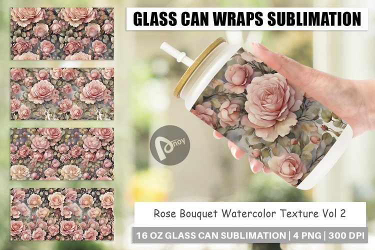 Glass Can Wraps Rose Watercolor Texture
