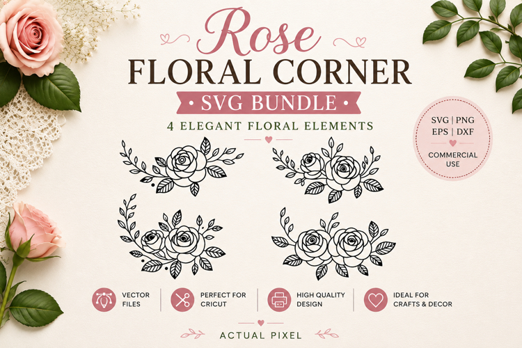 4 Rose Floral Corner SVG PNG