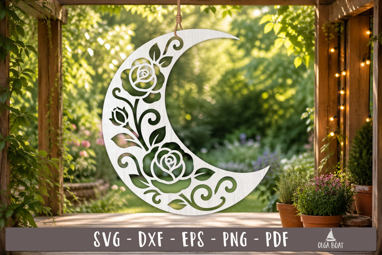 Rose Crescent Moon SVG Design Laser Cut Ornament