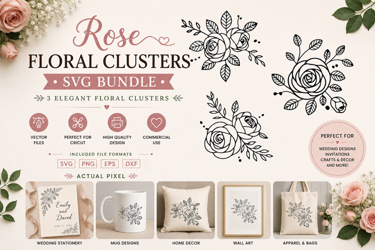 3 Rose Floral Clusters SVG PNG