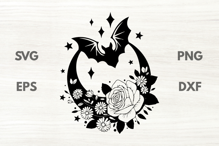 Rose bouquet crescent and bat and Stars SVG